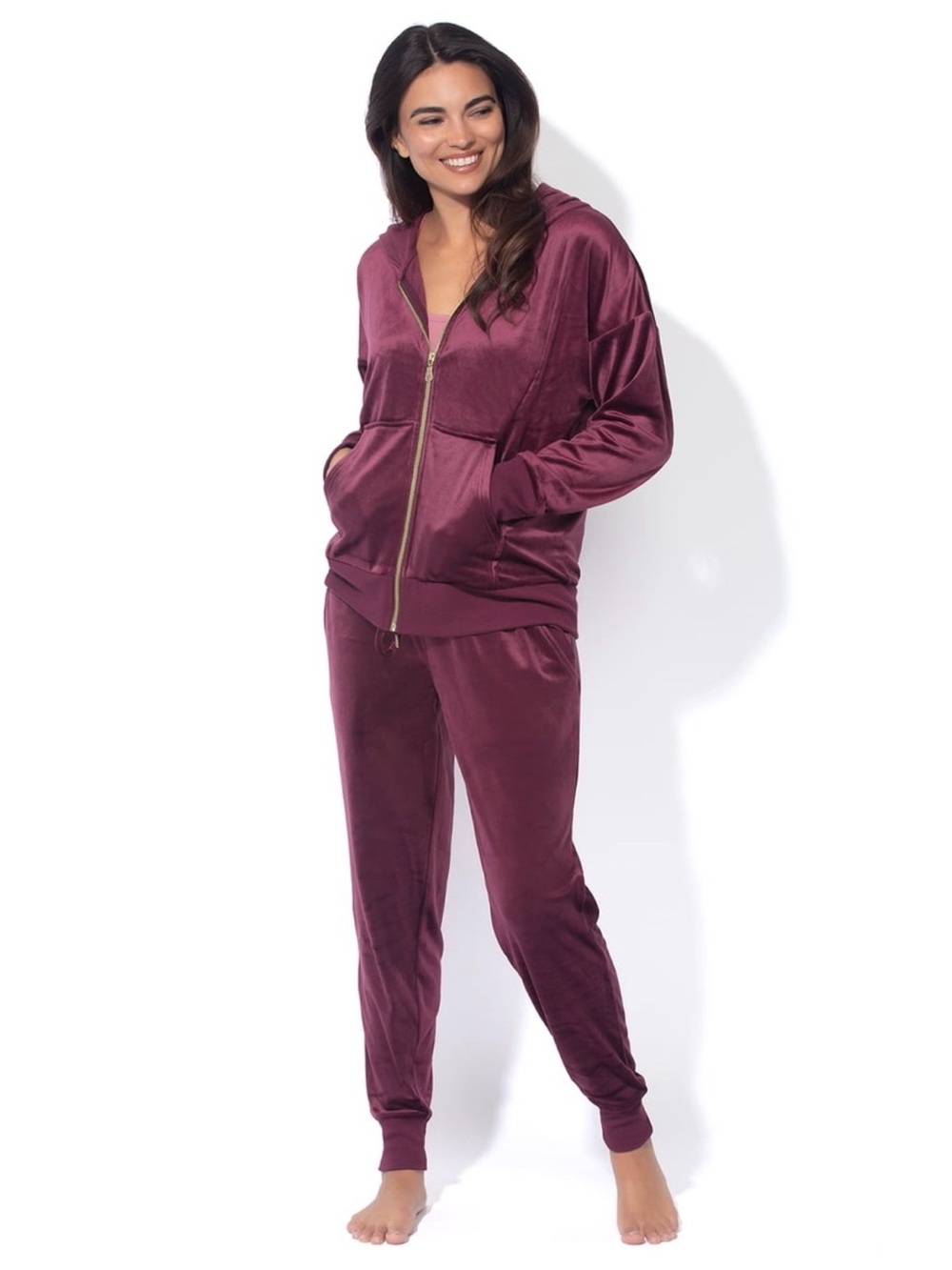 Felina Plush Zip Hoodie & Jogger Set - Plum